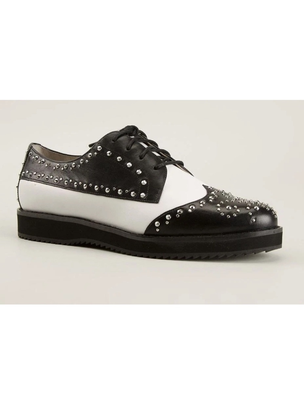 Michael Kors Black and White Studded Leather Oxford Flats